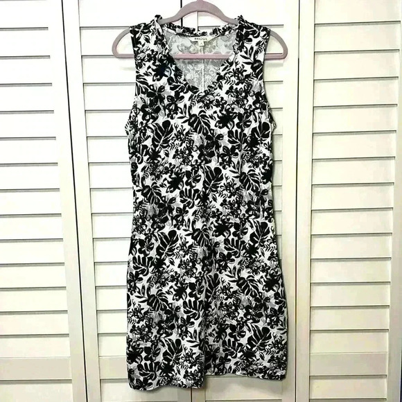 Briggs Linen Blend Floral Sleeveless V-Neck Shift Dress Size M Black & White - Picture 4 of 11